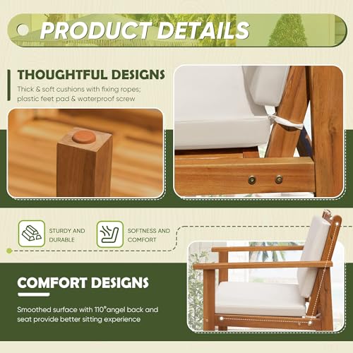 Patio Furniture 4 Piece Outdoor Acacia Wood Patio Conversation Sofa Set with Table & Cushions Porch Furniture for Deck, Balcony, Backyard