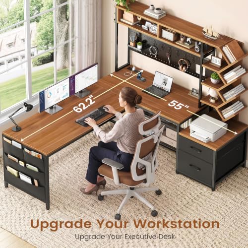 L Shaped Office Desk with Drawers and Hutch, view 8