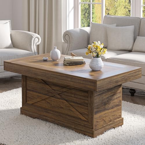 39 in Rustic Coffee Table for Living Room with X-Design, Rectangle | Farmhouse Center Table Wooden Pedestal, Space Saving, Home Office Tea Accent Table Dining Room Apartment, Walnut