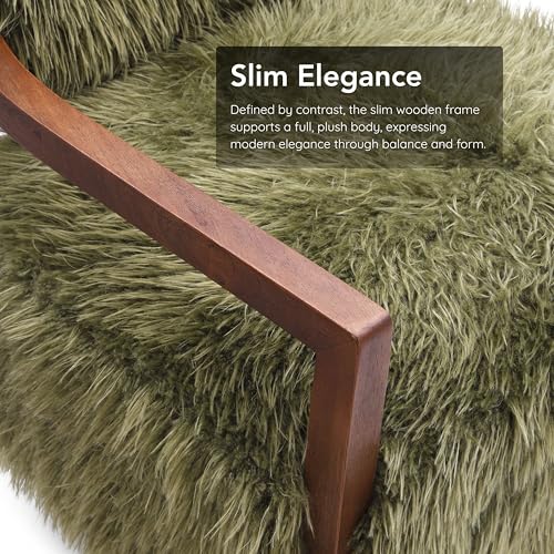 Ramos Modern Accent Chair with Ultra Soft Faux Fur, Long-Haired Accent Sofa, Tight Seat and Back Single Couch, Fluffy Living Room Seating, No Assembly Needed, Green