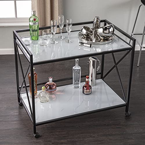 Maxton Bar Cart - Transitional Design, Black Iron and Wood - Ideal for Living Room, Home Bar (HZ1221440)
