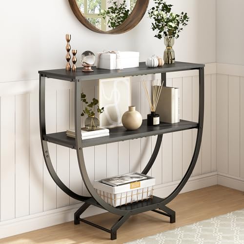 3 Tier Console Tables, 30" Height Entryway Table, Sofa Table Behind Couch Table, Industrial Entryway Furniture Entry Way Table with Storage for Living Room, Hallway, Entrance, Rustic Black