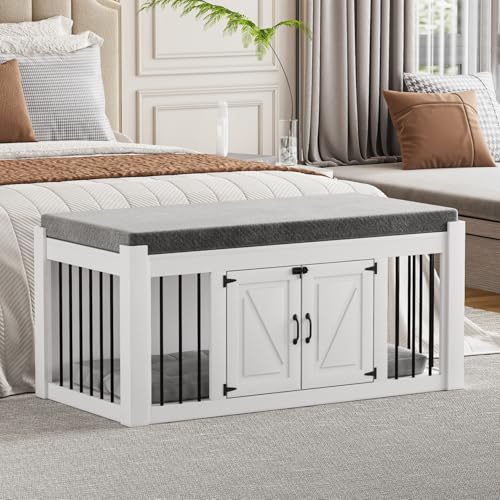 Dog Crate Furniture with Padded Seat, Luxury Wooden Dog Kennel, view 2