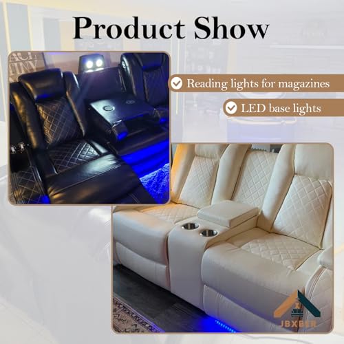 Power Recliner Sectional Sofa Set for Living Room, Leather Recliner Sofa Sets, L-Shaped Corner Sectional Couch Sets with LED Lights, Console Storage(Sectional,Black)