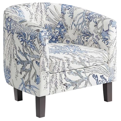 Accent Barrel Arm Chair, Modern Comfy Upholstered Tufted Club Chair with Sturdy Legs and Linen Fabric for Bedroom Living Room - Blue Coral