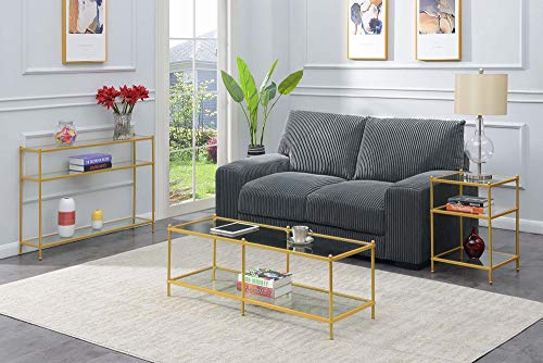 Royal Crest Glass Console Hall Table 42" - 3 Tier Modern, Contemporary Narrow Display Accent with Storage Shelves for Living Room, Entryway, Hallway, & Bedroom, Gold