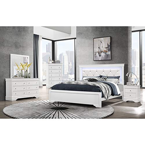 Overstock Global Furniture USA Pompei Metallic White Queen Bed w/LED Light