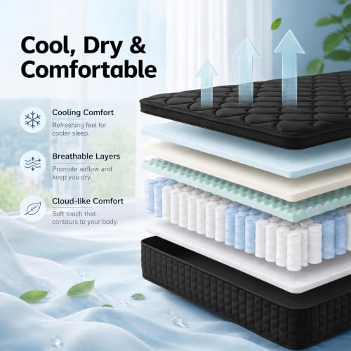 10 Inch King Size Mattress, Hybrid Memory Foam Mattress, view 8