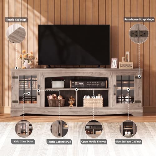 Farmhouse TV Stand for 75 Inch TV, Light Rustic Oak, view 8