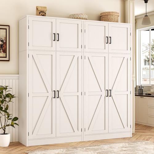 71” Tall Storage Cabinet, Farmhouse Kitchen Pantry Cabinet with Adjustable Shelves and Barn Doors, Large Bathroom Storage Cabinet, Storage Cupboard for Dinning, Living Room, Office, 2 Pack