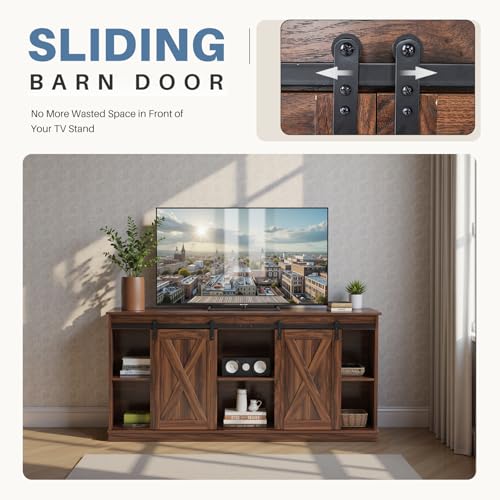 Farmhouse TV Stand for 65" TV, Media Console, Sliding Barn Doors, view 7