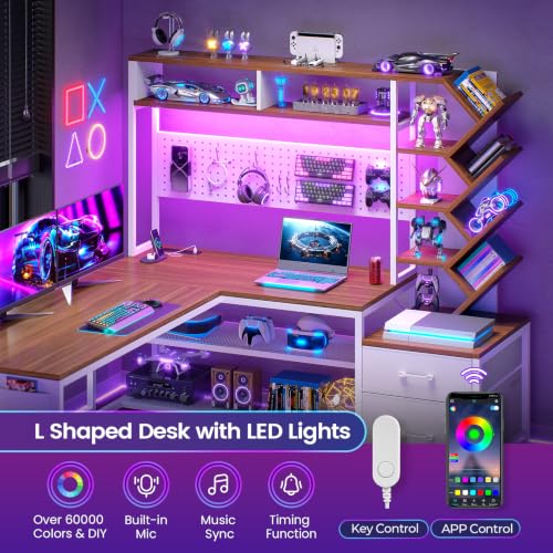 L Shaped Office Desk with Drawers and Hutch, view 8