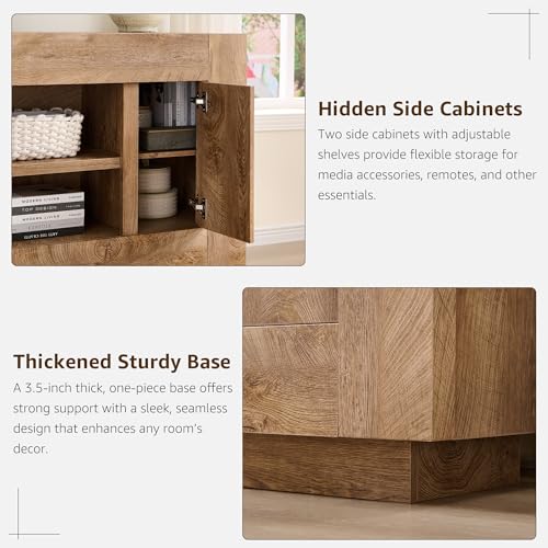 70" TV Stand for 80" TV, Thick Block Media Console, Light Knotty Oak, view 7