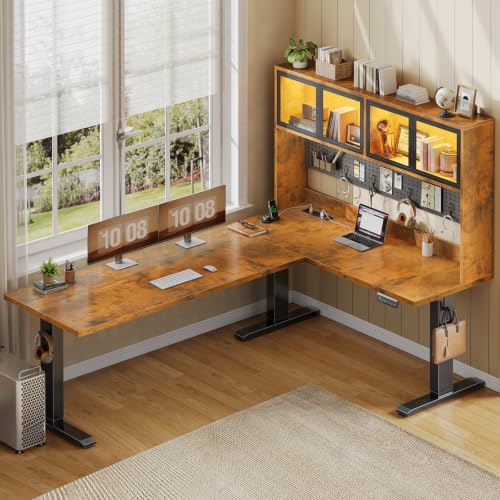 67" Standing L Shaped Gaming Desk, Office Computer Desk with Storage Hutch, view 2