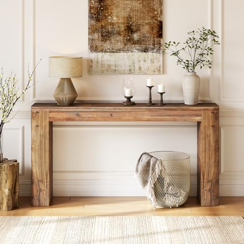 Solid Wood Entryway Table, 63-Inch Farmhouse Console Table for Entryway, Behind Couch Table for Living Room Hallway, Foyer