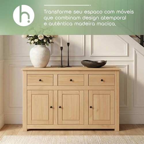 Solid Wood Sideboard Buffet Cabinet with 3 Drawers and 3 Doors, view 8