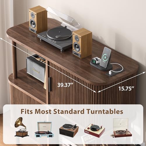 40" Large Record Player Stand with Charging Station, view 7