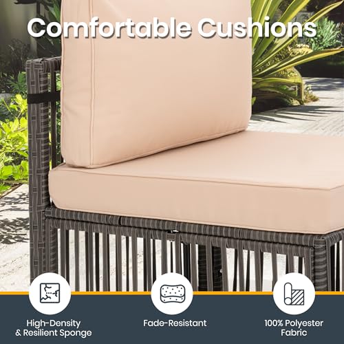 7-Piece Outdoor Sectional Set, Large Wicker Patio Furniture Set with Coffee Table and Washable Cushions Covers, All-Weather Patio Sofa Conversation Set for Backyard, Poolside, Garden