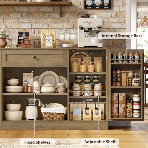 59" W Kitchen Buffet Cabinet with Storage, Coffee Bar Cabinet Brown, view 8