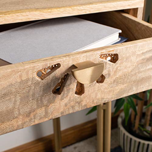 SAFAVIEH Home Lily Natural Cane and Brass 2-Drawer 30-inch Home Office Desk
