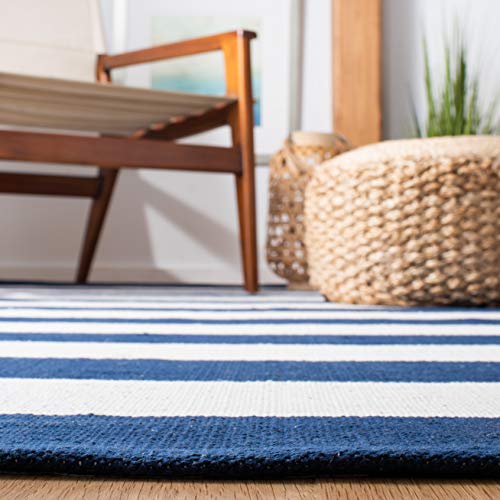 SAFAVIEH Montauk Collection Runner Rug - 2'3" x 11'7", Navy & Ivory, Handmade Flatweave Cotton, Woven Texture, Farmhouse Stripe Pattern, Ideal for Living Room, Bedroom, Dining Space (MTK712H)