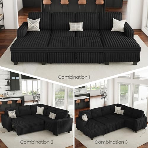 Oversized Sofa Bed Modular Sectional Sleeper Sofa with Pull Out Bed L Shaped Couch with Storage Chaise Black Couch