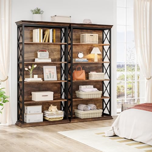 Tribesigns 6-Tier Bookcase, 71 Inches Industrial Bookshelves and Bookcases, Floor Standing 5 Shelf Display Storage Shelves Tall Bookcase for Home Office, Living Room, Bed Room, Brown and Black