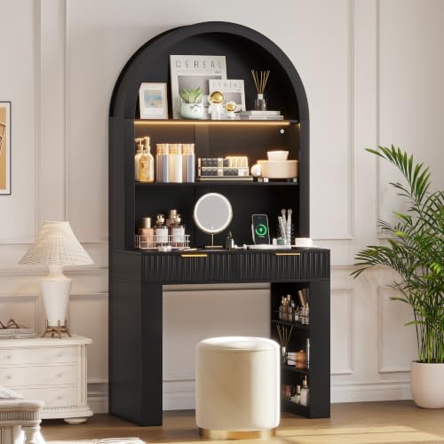 35.4" Arched Writing Desk with Hutch & Power Outlet for Home Office, view 8
