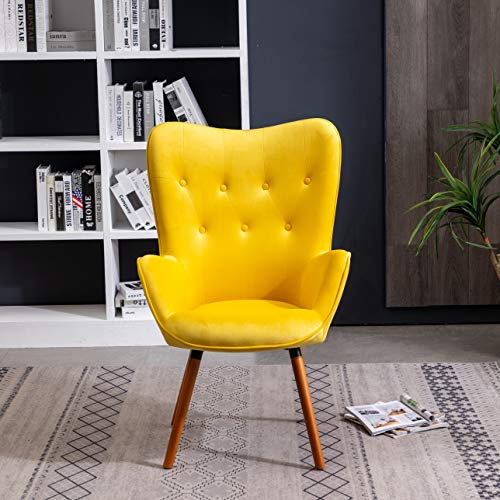 AC155YL Doarnin Silky Velvet Tufted Button Accent Chair, Yellow 30D x 41.5W x 26.8H in