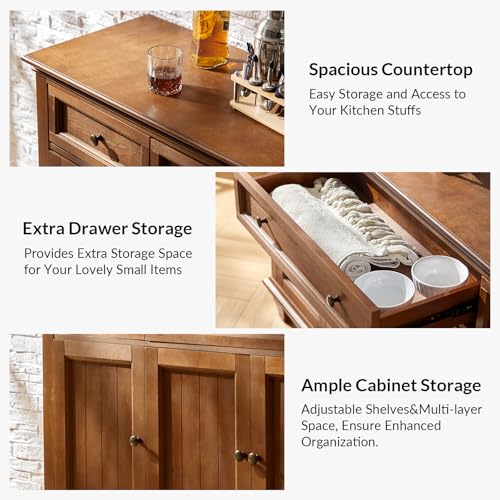 58" Sideboard Buffet Cabinet with Storage & Drawers, Acorn, view 7