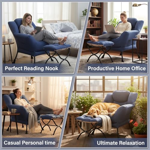 Lazy Chair with Ottoman,Comfy Accent Living Room Chair with Footrest Set, view 7