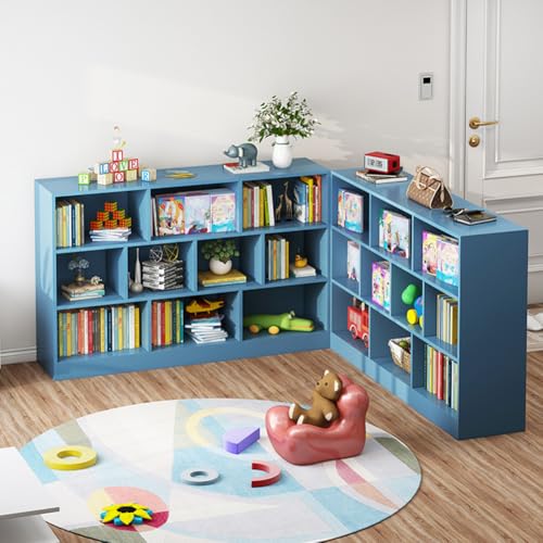 IOTXY Open Shelf Low Bookcase - Wooden 3-Tier Cube Bookshelf, Bright Blue, view 8