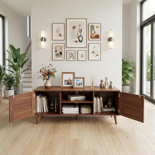 Mid Century Modern Rattan TV Stand for 55/60 Inch TV, view 8