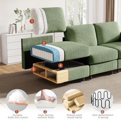 Modular 83'' 6 Seater Sofa Bed - Sectional Sofa with Storage Ottoman, Convertible U/L -Shaped Sleeper Couch for Living Room, Modern Reversible Design, Green