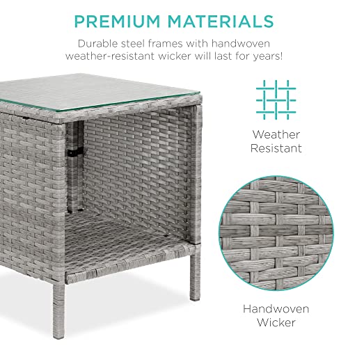 Best Choice Products 3-Piece Outdoor Wicker Conversation Bistro Set, Space Saving Patio Furniture for Garden w/Side Table - Gray/Black