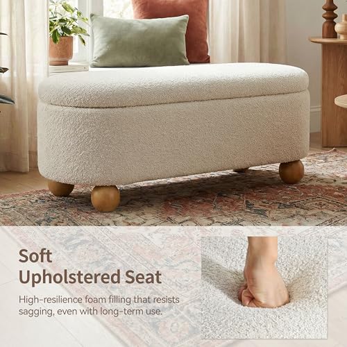 44.8" Storage Ottoman Bench End of Bed Bench with Hinge, Beige, view 7