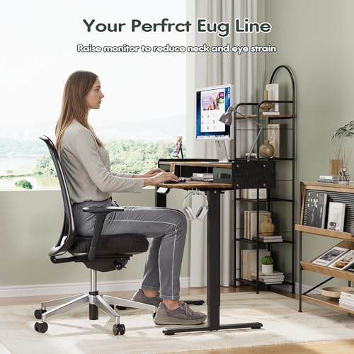 Electric Standing Desk with 2 Drawers, Adjustable Height Computer Desk with Monitor Shelf Sit Stand Table with Splice Board Quick Install for Home Office (Rustic Brown, 48 Inch)