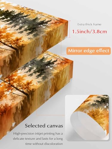 NuYeBiofx Nature Watercolor Autumn Forest Canvas Wall Art Prints,30"x20" Framed Picture Artwork Rustic Fall Pine Trees Scene Printed Canvas Oil Painting for Living Room Bedroom Office,Ready to Hang