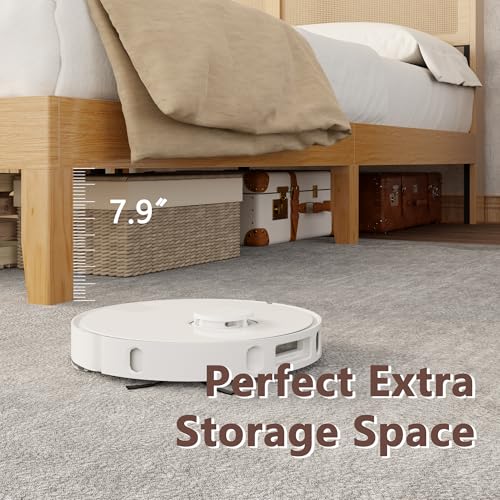 Boho Full Bed Frame with Rattan Headboard, LED, Charging & Storage, view 7