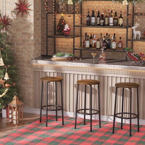 Bar Stools, Set of 2 Bar Chairs, Kitchen Round Height Stools with Footrest, view 7