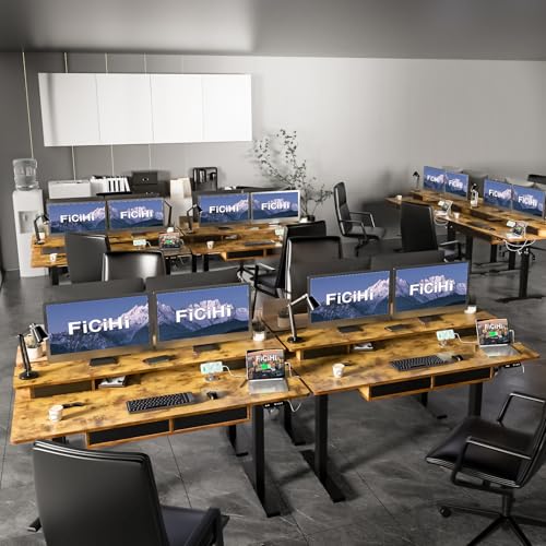 Adjustable Height Standing Desk with 4 Drawers,63 x 30 inches Electric Sit Stand Home Office Desk with Two Tiers, 3 Memory Presets, Monitor Stand Riser, USB A/C Charging Port