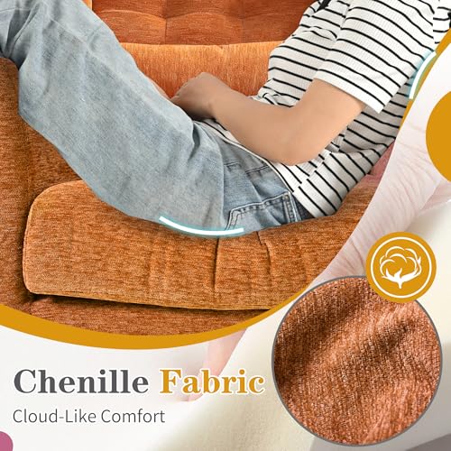 Modern Accent Chair, Upholstered Armchair with Pillow, Fabric Single Sofa Chair with Lounge Seat and Wood Legs Accent Chair for Living Room Bedroom Small Spaces (Orange, Set of 1)