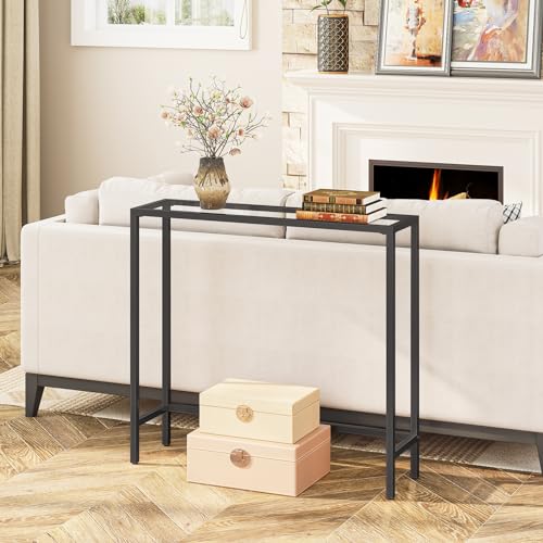 29.5" Narrow Console Table, Modern Sofa Table Behind Couch, Tempered Glass Entryway Table, Small Side Table for Entrance, Living Room, Foyer, Hallway, Bedroom, Black BK07XG01