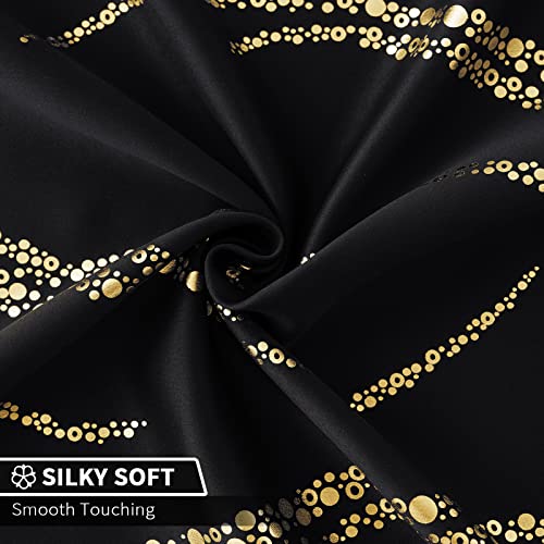Blackout Curtains 84 inch Length Living Room Thermal Insulated Gold Wave Line Dots Pattern Curtains Room Darkening Grommet Curtains for Bedroom, Black, W62 x L84-inch, 2 Panels
