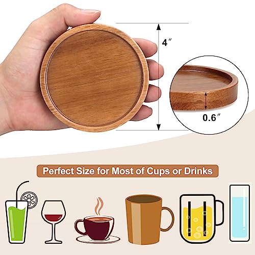 6 Pcs Best Wooden Coasters with Holder Coffee Table Decor Acacia Wood Coaster Set Modern Cup Coaster for Drink Home Dining Table Kitchen Accessories Cute Beer Bar Decorative Rustic Outdoor Coasters