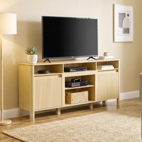 68" Mid Century Modern TV Stands for Living Room, Fulted TV Stand, view 8