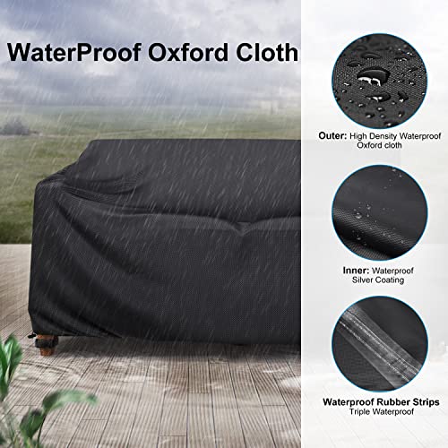 Heavy Duty Patio Sofa Cover Waterproof, 3-Seater Outdoor Sofa Loveseat Cover, Outdoor Patio Furniture Cover with Air Vent and Handles, 78" W×33" D×32" H, Black