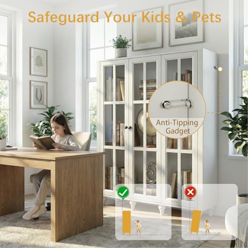 51" Farmhouse Glass-Door Bookshelf with Adjustable Shelves — 3-Tier Display, view 7