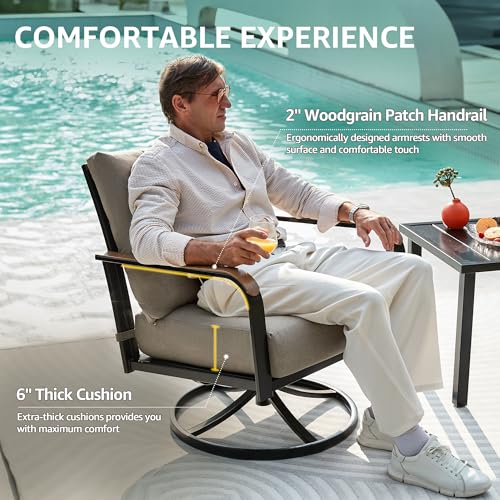 Outdoor Bistro Set, 3 Piece Patio Swivel Glider Rocking Chairs Patio Conversation Furniture Set with 2 Rockers,Metal Table, 6" Thick Cushions for Backyard,Porch,Balcony,350lbs