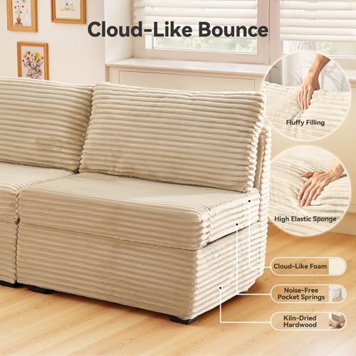 Large 6 Seat Modular Sectional Couch with Ottoman Seat Corduroy Sleeper Sectional Sofa Bed Oversized Convertible Modular Couch for Living Room